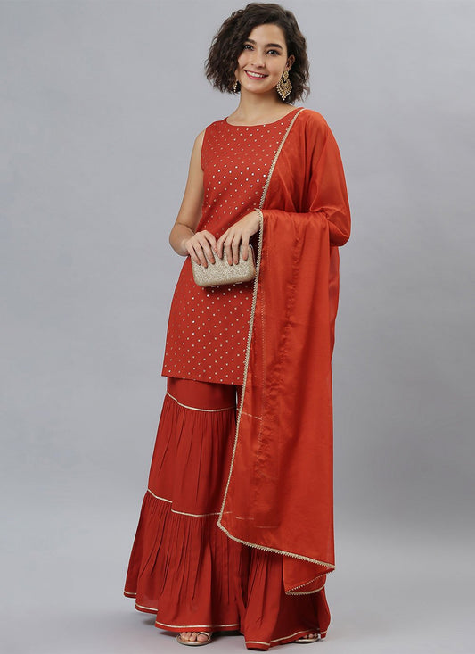 Salwar Suit Rayon Orange Foil Print Salwar Kameez