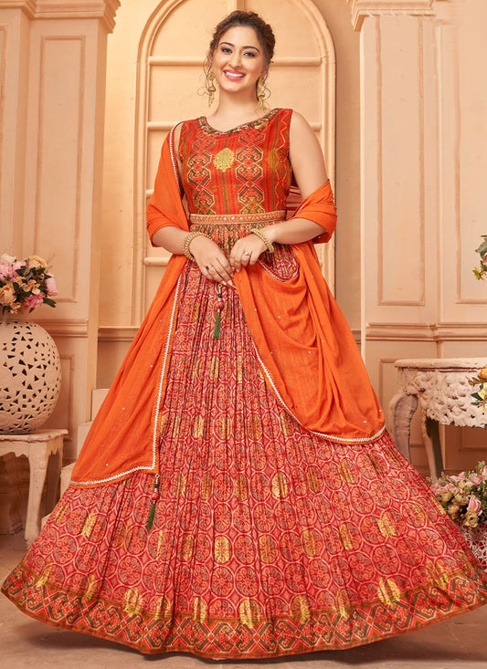 Salwar Suit Georgette Orange Print Salwar Kameez