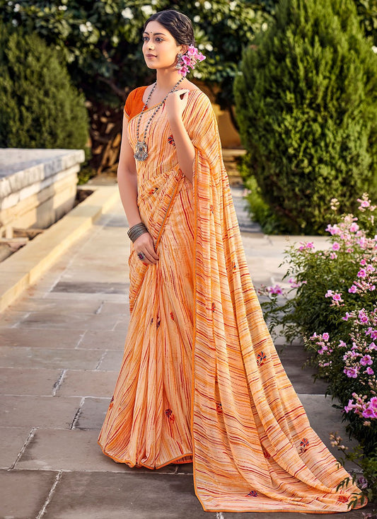 Contemporary Georgette Orange Print Saree