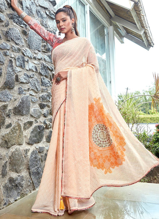 Classic Georgette Orange Swarovski Saree