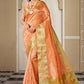 Contemporary Handloom Silk Orange Embroidered Saree