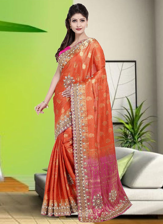 Classic Kanjivaram Silk Orange Hand Work Saree