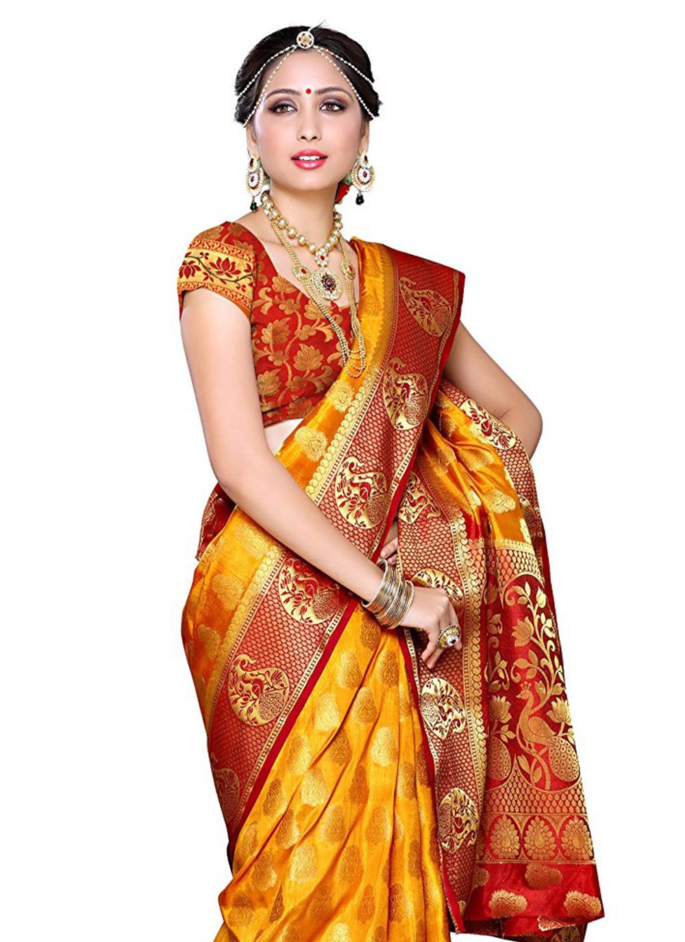 Classic Kanjivaram Silk Orange Zari Saree