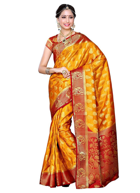 Classic Kanjivaram Silk Orange Zari Saree