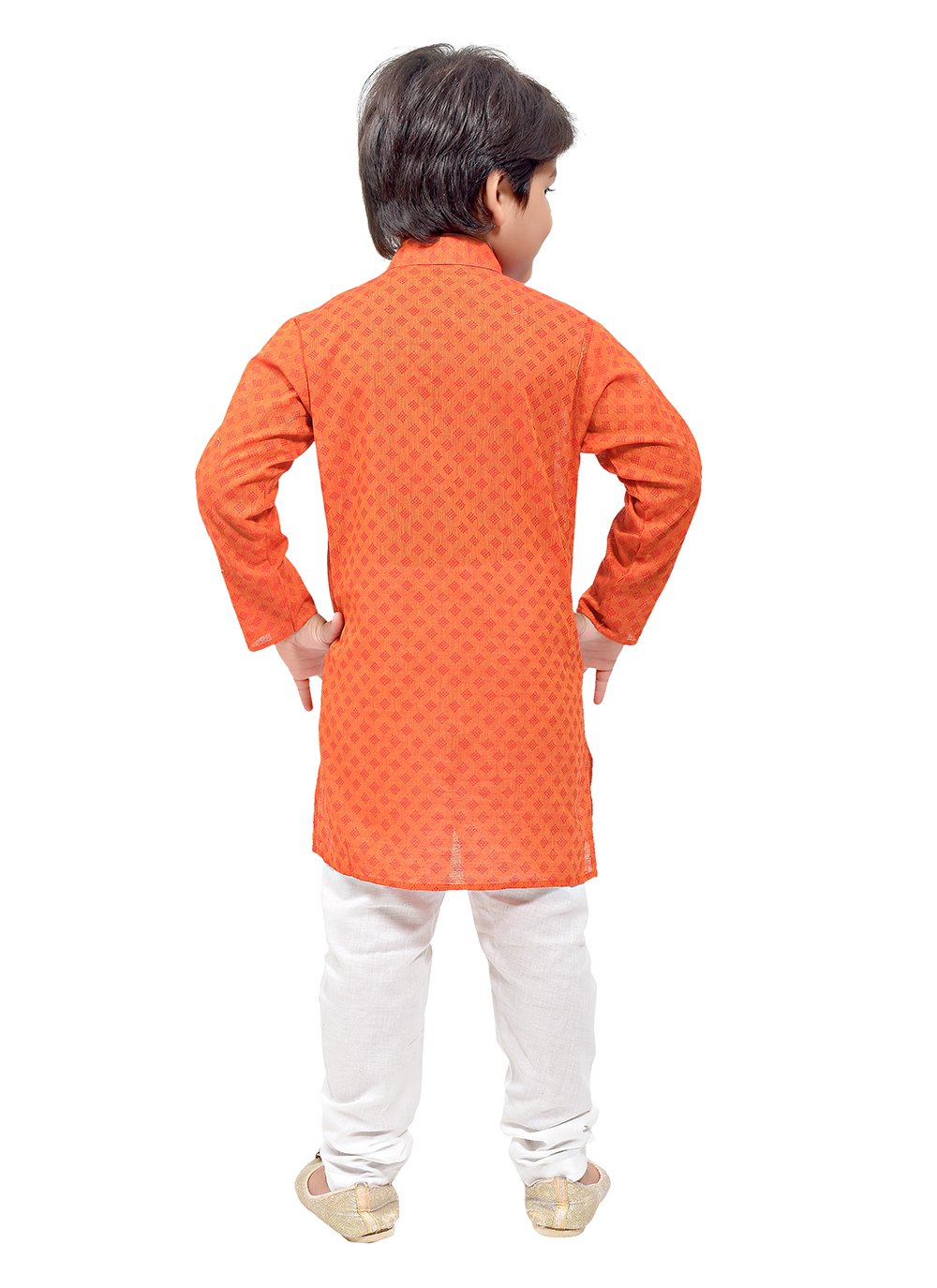 Kurta Pyjama Cotton Orange Print Kids