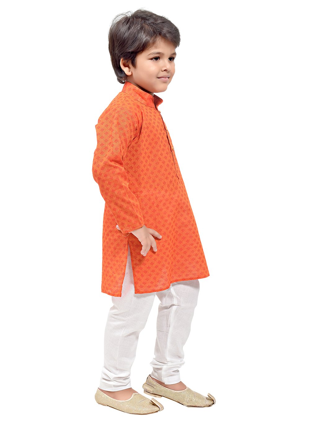 Kurta Pyjama Cotton Orange Print Kids