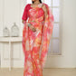 Contemporary Organza Silk Orange Embroidered Saree