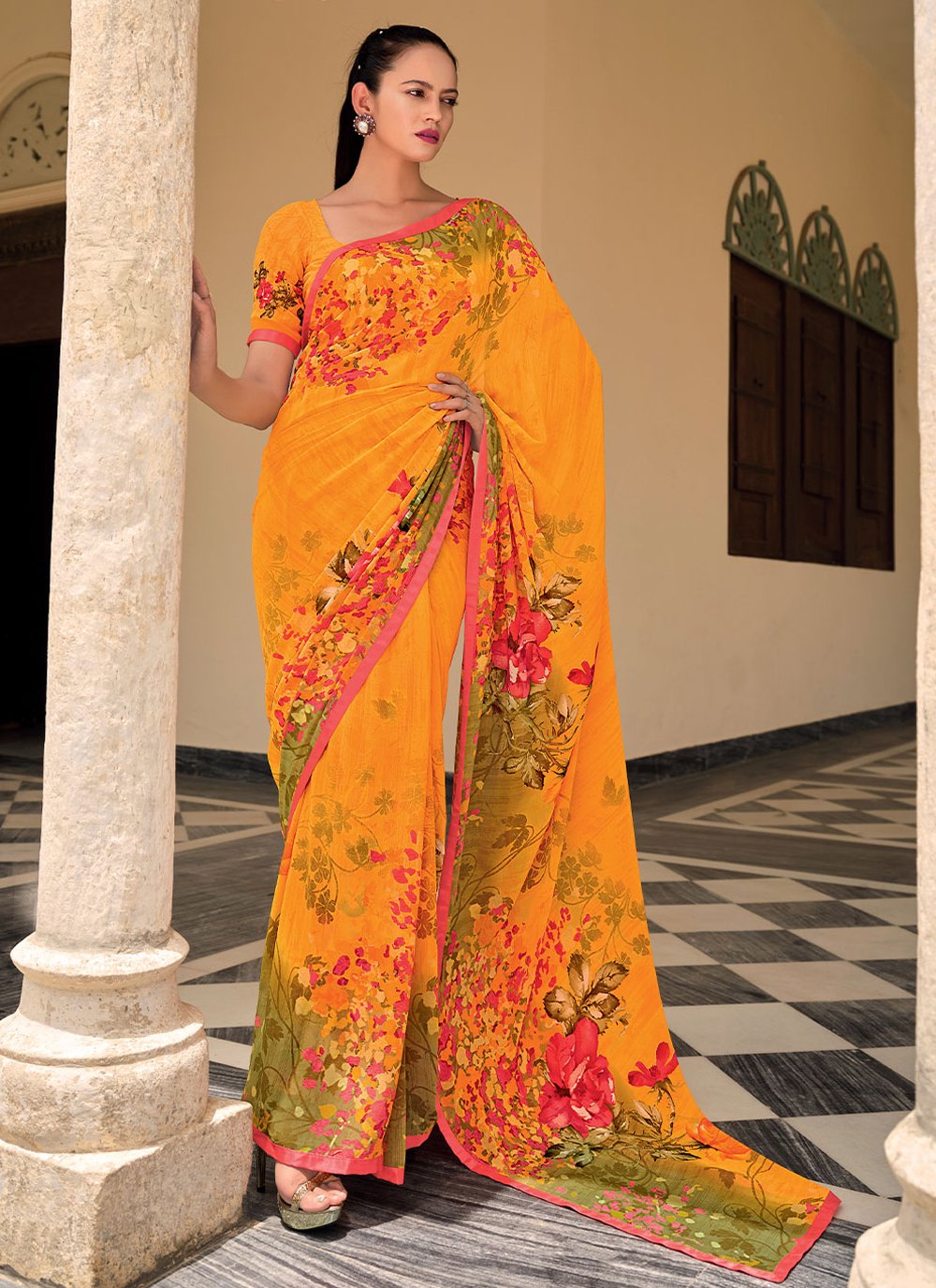 Classic Weight Less Orange Lace Saree