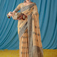 Classic Linen Orange Lucknowi Work Saree