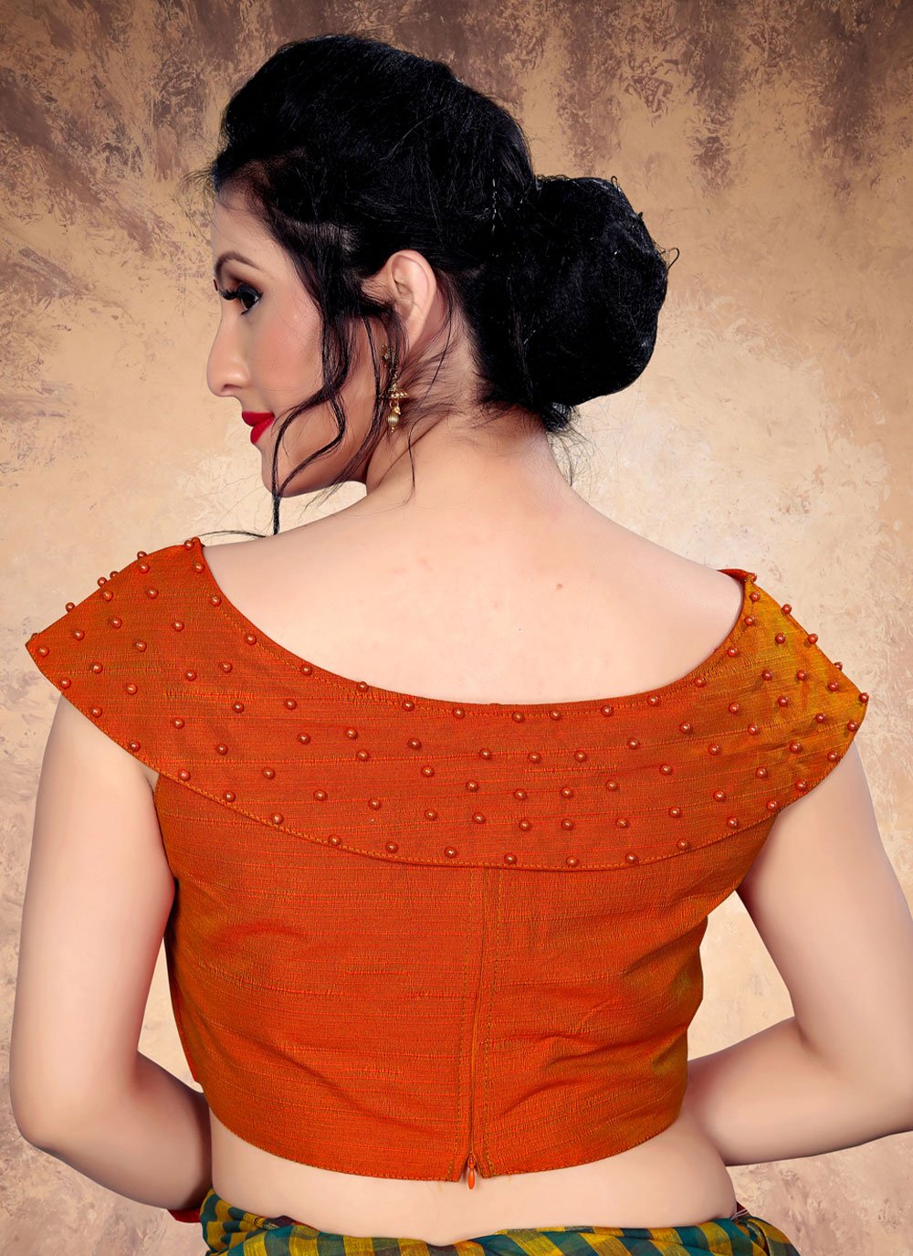 Blouse Silk Orange Moti Work Blouse