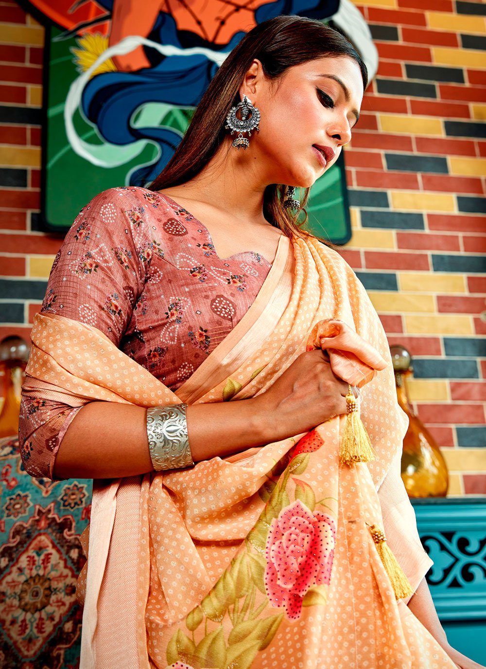 Classic Brasso Orange Fancy Work Saree