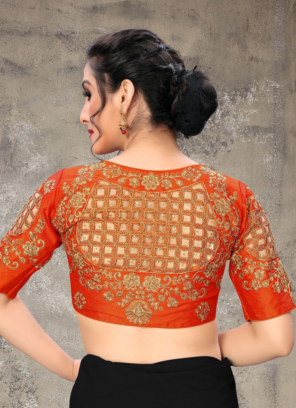 Designer Blouse Silk Orange Embroidered Blouse