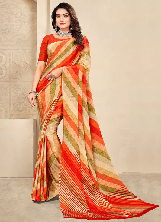 Classic Crepe Silk Orange Print Saree