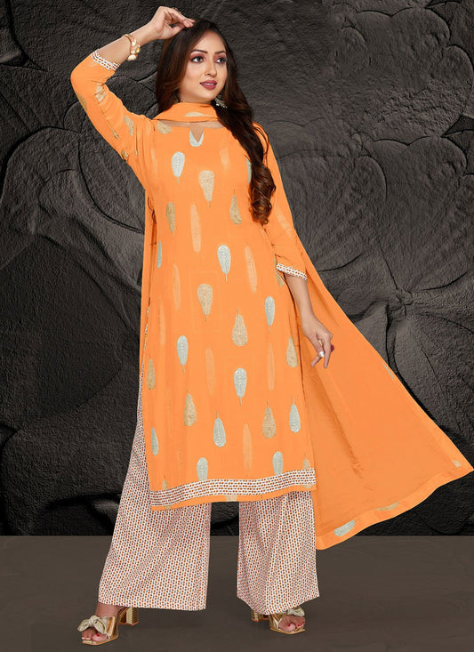 Salwar Suit Rayon Orange Print Salwar Kameez