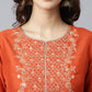 Readymade Style Poly Silk Orange Embroidered Salwar Kameez