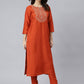 Readymade Style Poly Silk Orange Embroidered Salwar Kameez