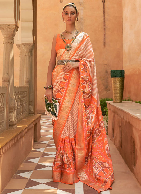 Contemporary Patola Silk Orange Weaving Saree