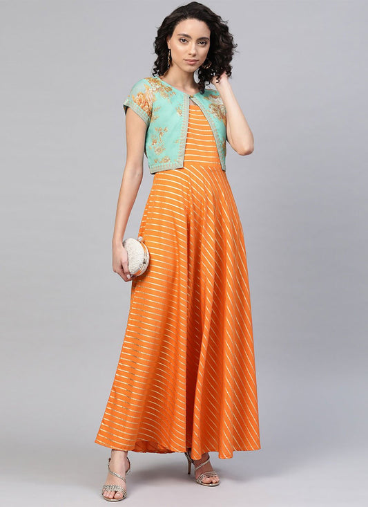 Designer Kurti Crepe Silk Orange Print Kurtis