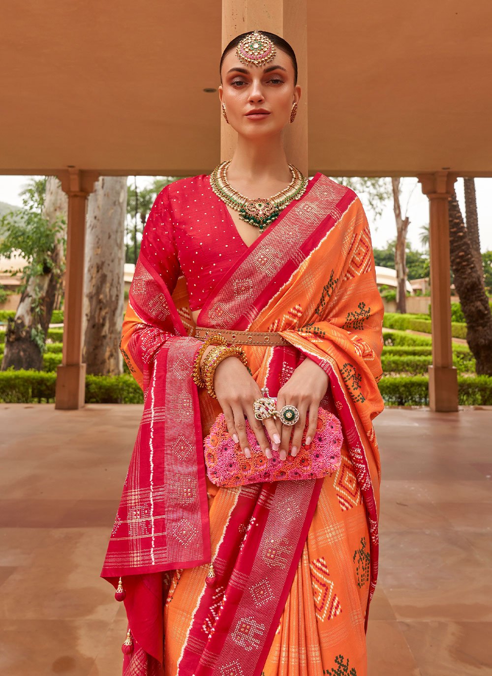 Trendy Saree Patola Silk Orange Weaving Saree