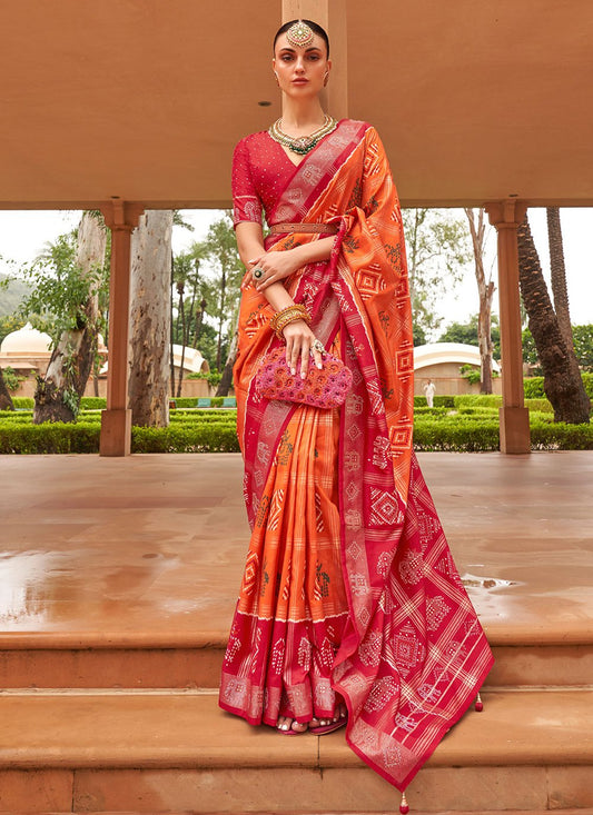 Trendy Saree Patola Silk Orange Weaving Saree