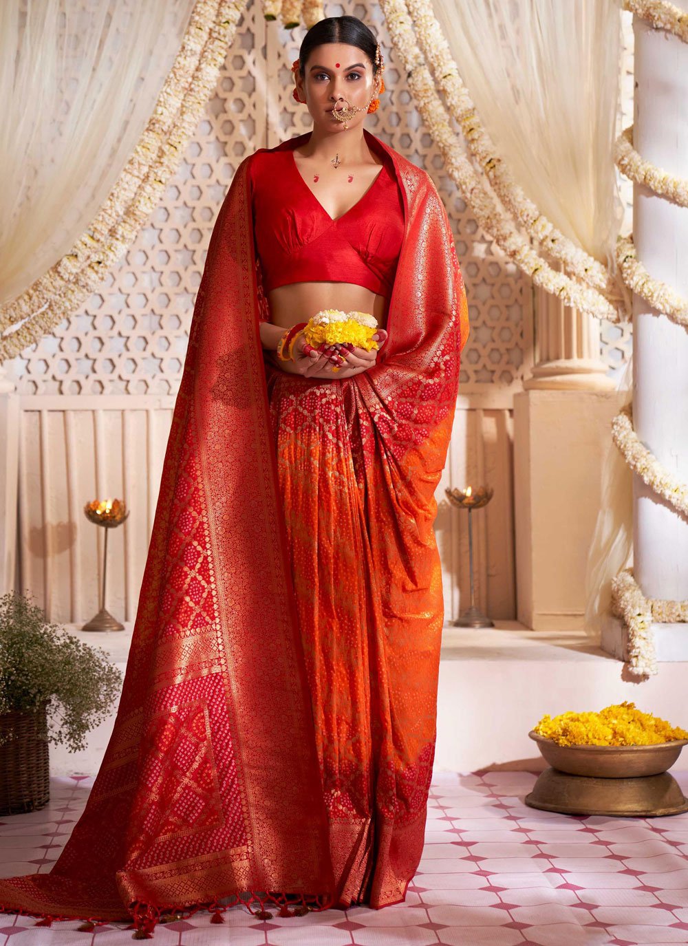 Classic Raw Silk Orange Woven Saree