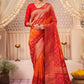 Classic Raw Silk Orange Woven Saree