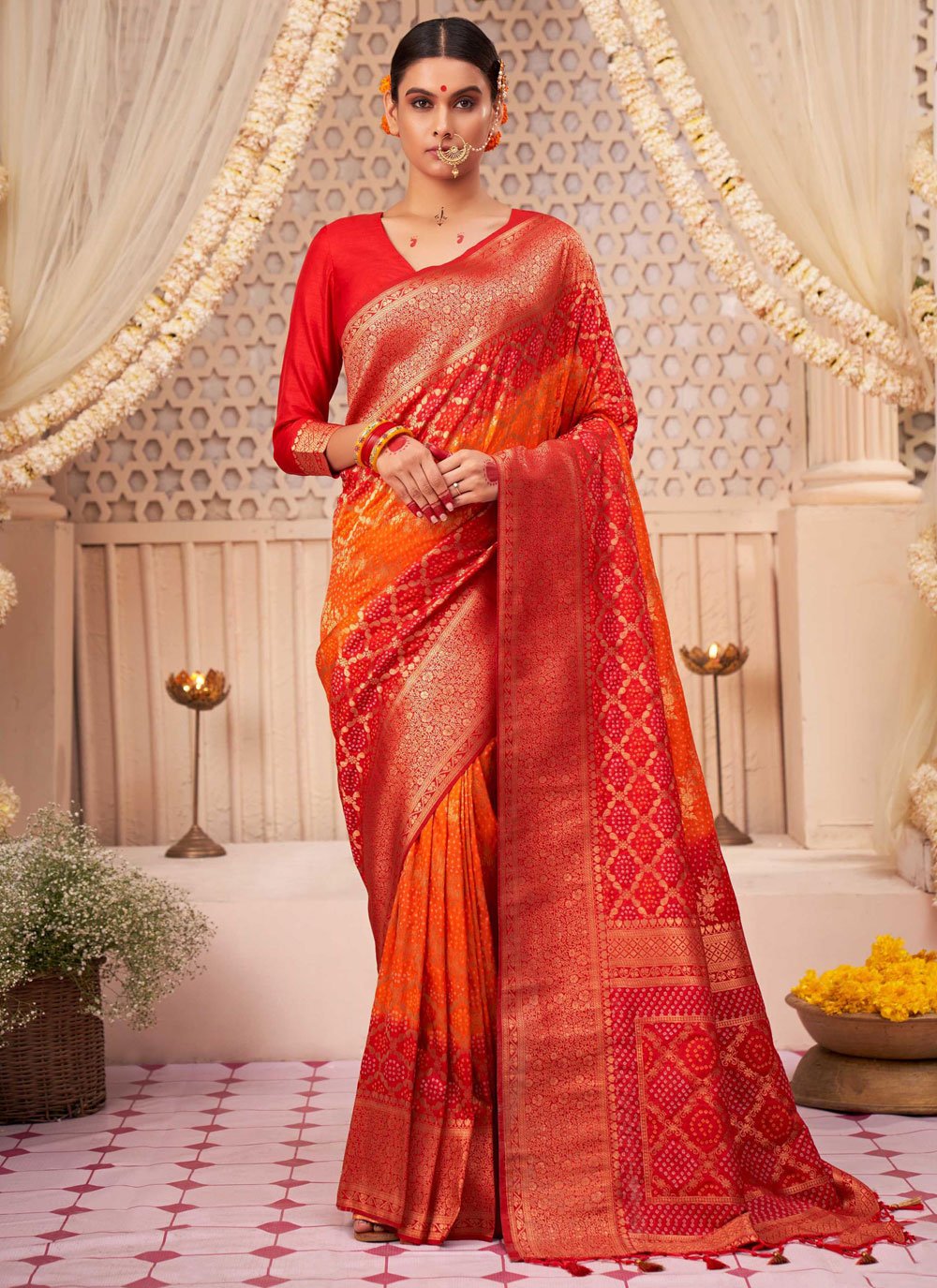 Classic Raw Silk Orange Woven Saree