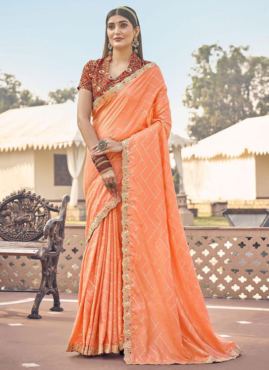 Contemporary Silk Orange Embroidered Saree