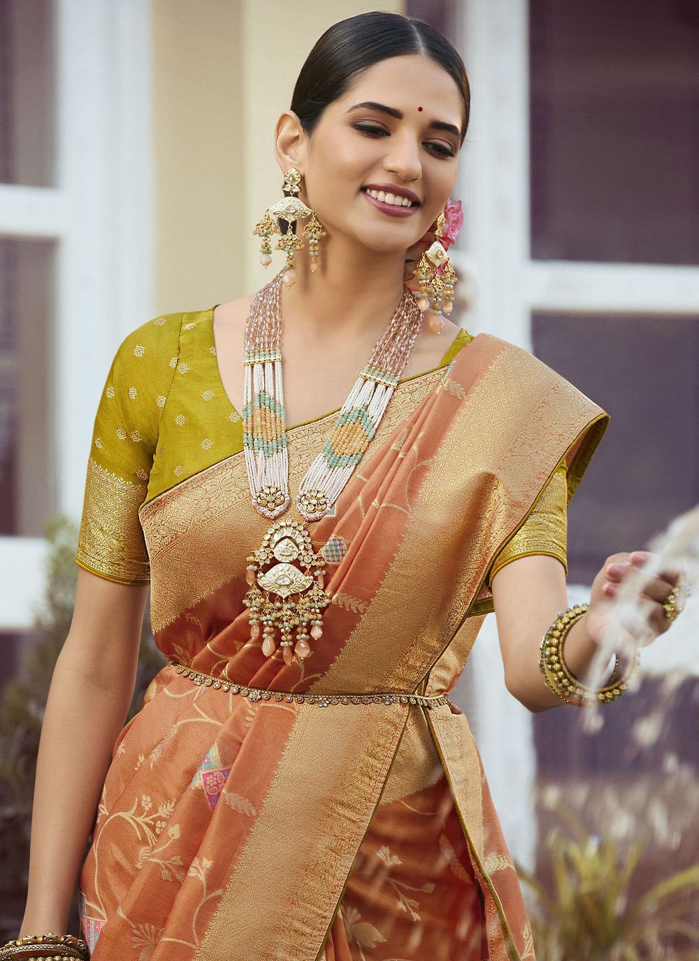 Classic Art Silk Orange Meenakari Saree