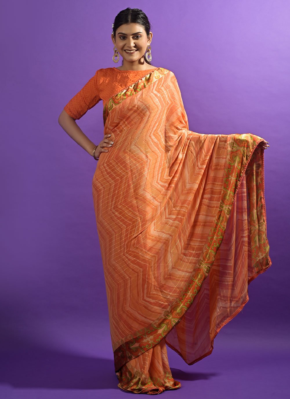 Classic Satin Orange Lace Saree