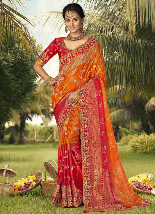 Classic Silk Orange Patch Border Saree