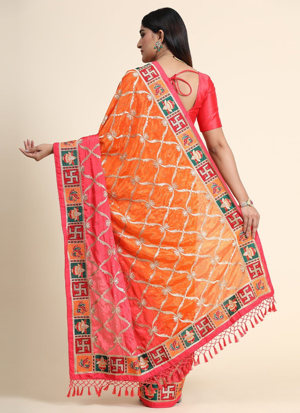 Contemporary Silk Orange Patch Border Saree