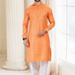 Kurta Pyjama Silk Orange Fancy Work Mens