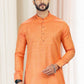 Kurta Pyjama Silk Orange Fancy Work Mens