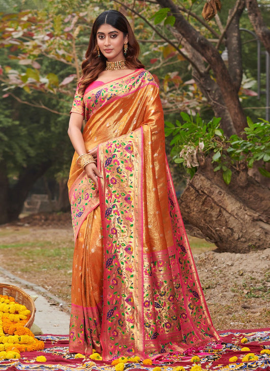 Traditional Saree Silk Orange Weaving Saree