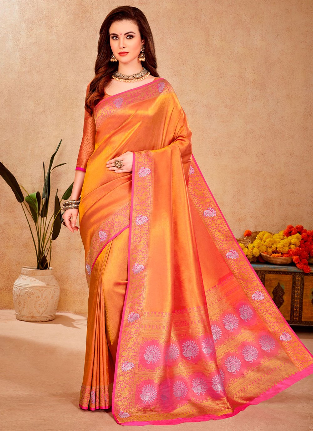 Classic Silk Orange Weaving Saree