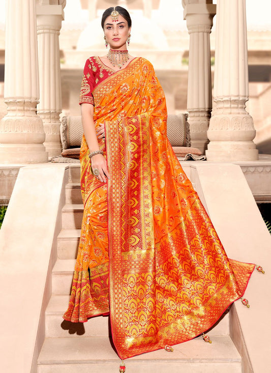 Designer Silk Orange Weaving Saree