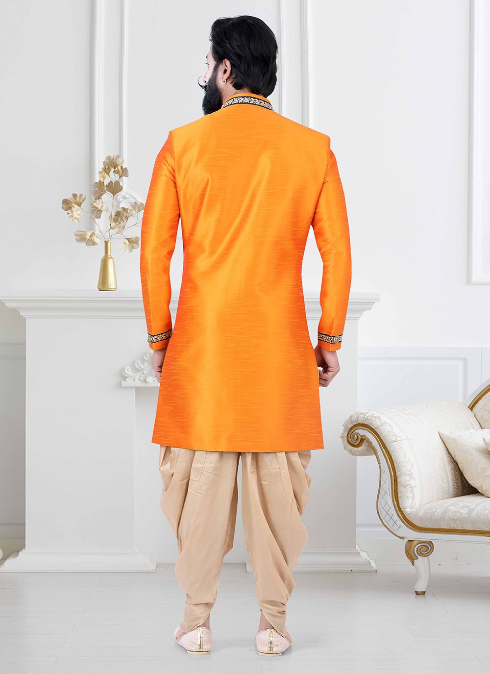 Indo Western Silk Orange Lace Mens