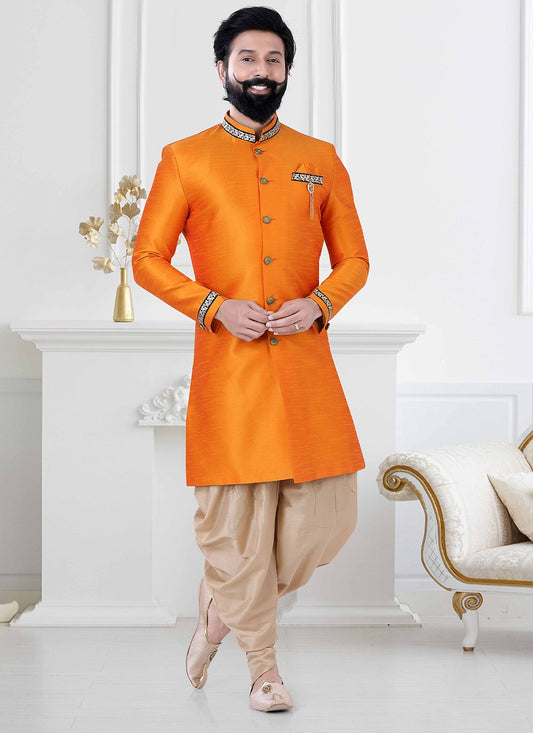 Indo Western Silk Orange Lace Mens