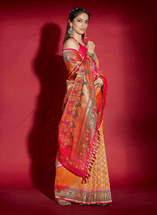 Trendy Saree Silk Orange Patch Border Saree