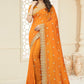 Contemporary Vichitra Silk Orange Cut Work Saree