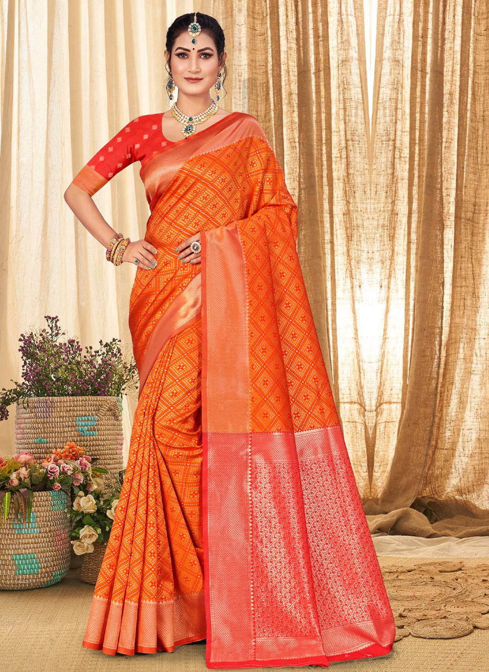 Casual Silk Orange Weaving Saree