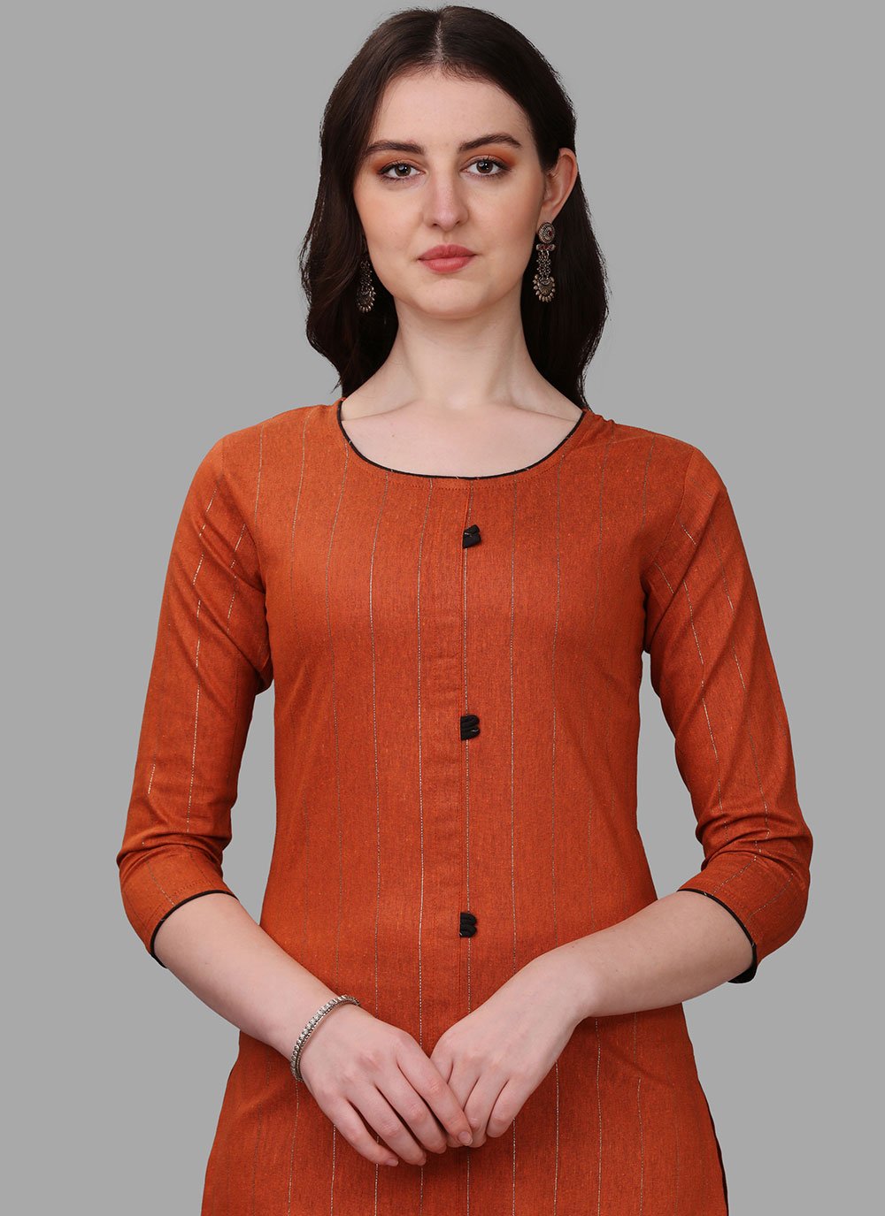 Casual Kurti Cotton Orange Weaving Kurtis