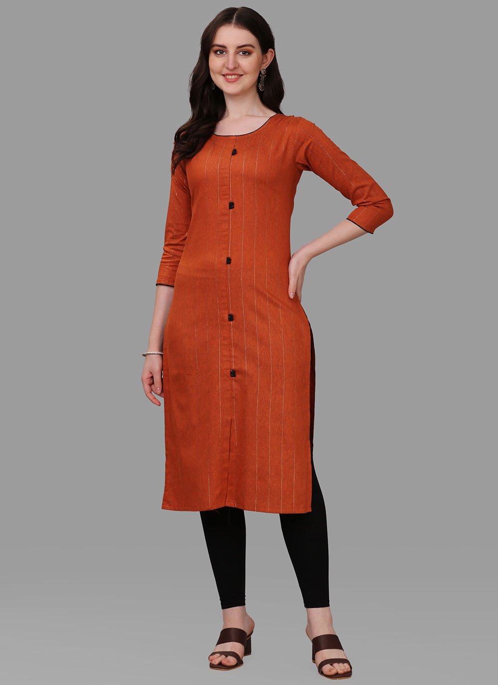 Casual Kurti Cotton Orange Weaving Kurtis