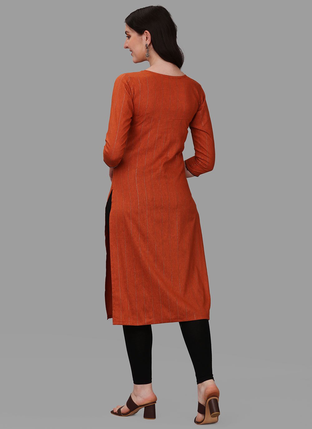 Casual Kurti Cotton Orange Weaving Kurtis