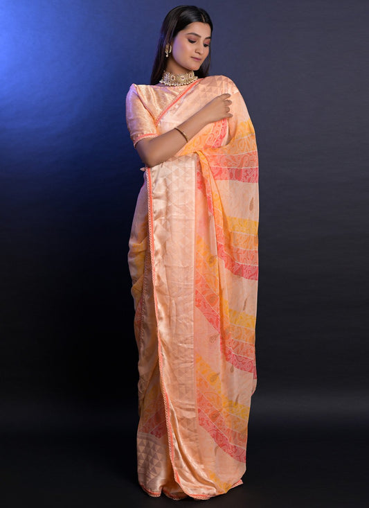 Contemporary Georgette Orange Jaal Saree