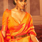 Trendy Saree Handloom Silk Orange Weaving Saree