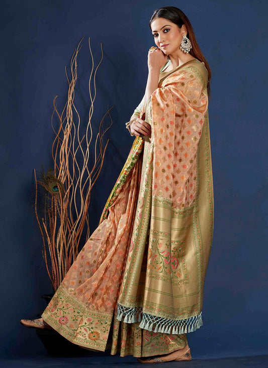 Designer Organza Orange Weaving Saree