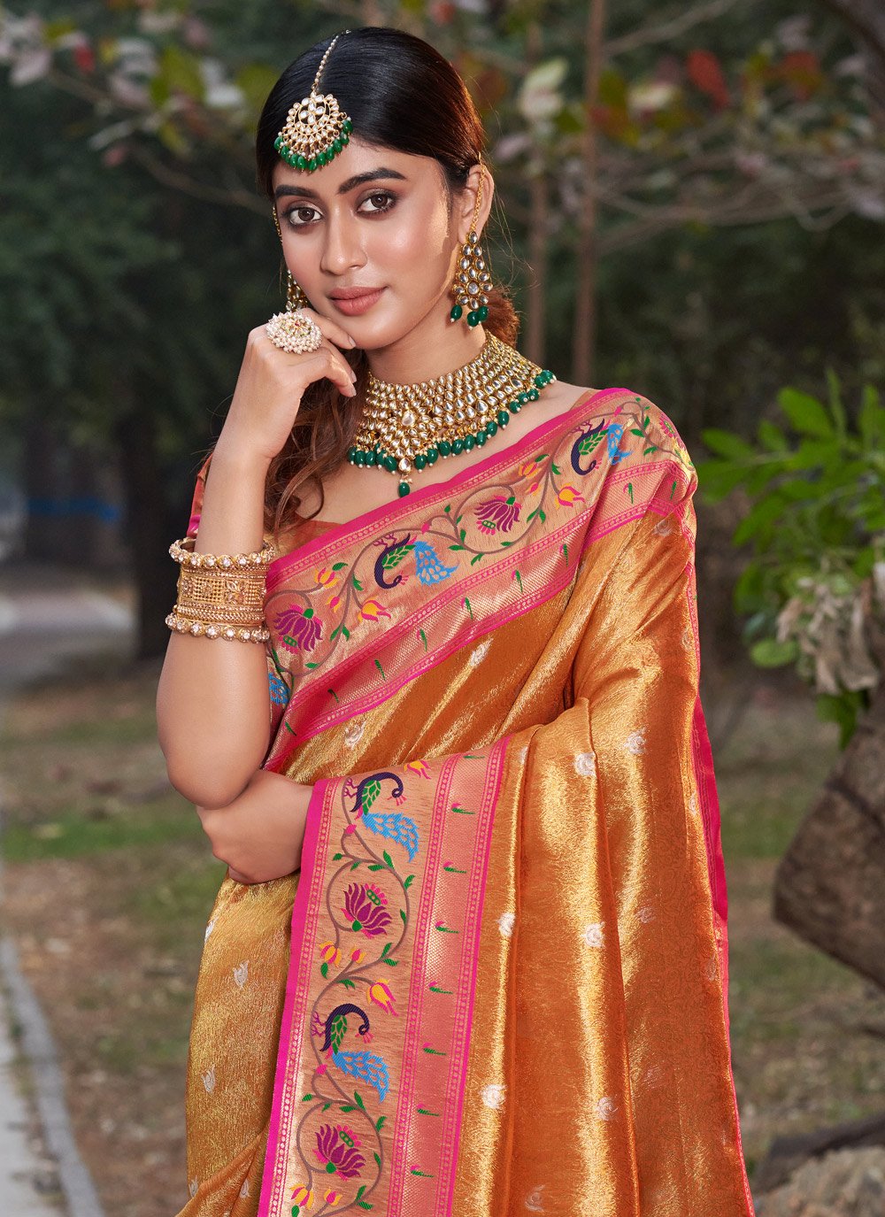 Traditional Saree Silk Orange Weaving Saree