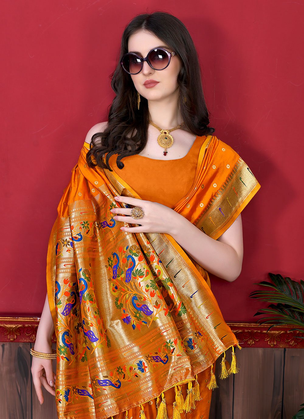 Traditional Saree Silk Orange Patch Border Saree